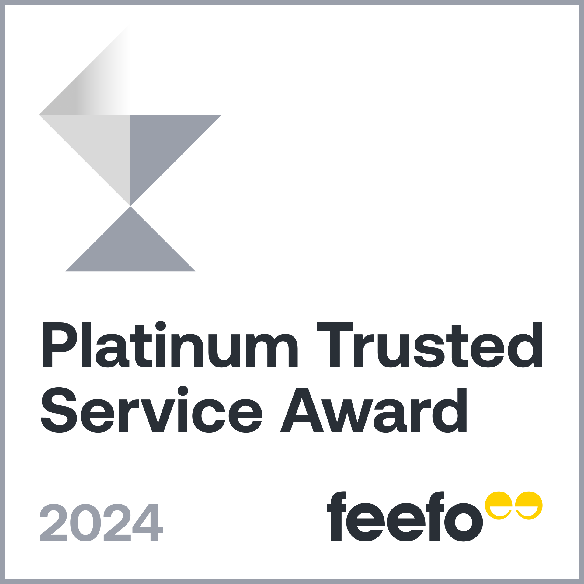 Feefo Platinum award for constant excellence 2024.